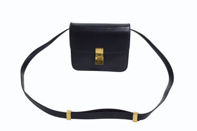 CELINE セリーヌ ショルダーバッグ クラシックボックス ミディアム 189173DLS カーフスキン ブラック ゴールド金具 美品 中古 4b003438