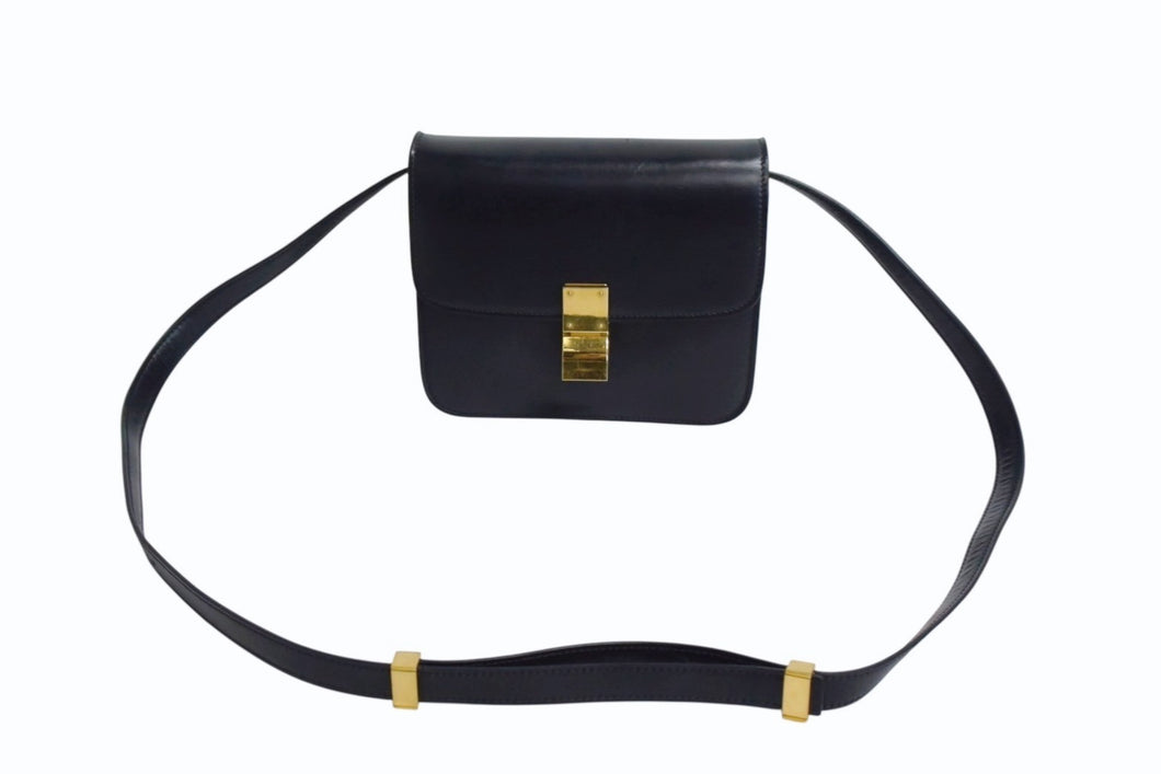 CELINE セリーヌ ショルダーバッグ クラシックボックス ミディアム 189173DLS カーフスキン ブラック ゴールド金具 美品 中古 4b003438