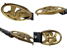 画像をギャラリービューアに読み込む, YVES SAINT LAURENT イヴサンローラン YSL ロゴ バックル ベルト ブラック レザー メッシュ 141516 ゴールド金具 小物 良品 中古 4b000533