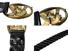 画像をギャラリービューアに読み込む, YVES SAINT LAURENT イヴサンローラン YSL ロゴ バックル ベルト ブラック レザー メッシュ 141516 ゴールド金具 小物 良品 中古 4b000533