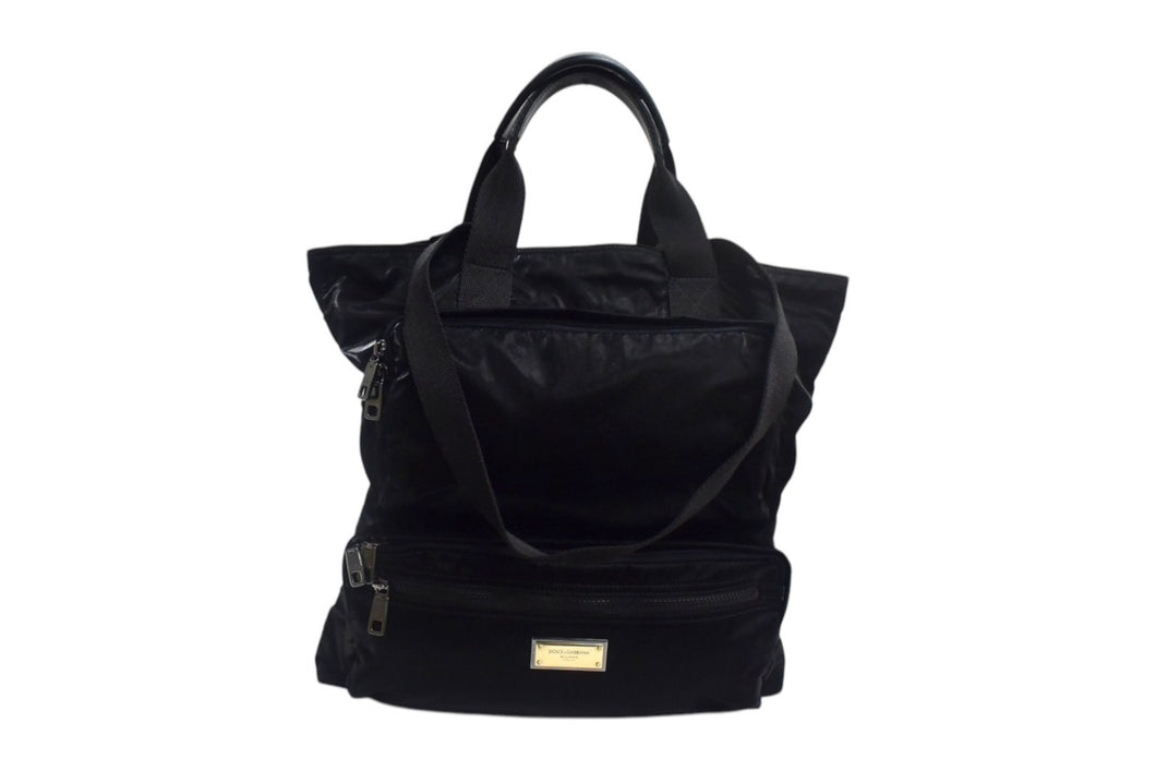 DOLCE&GABBANA ドルチェアンドガッバーナ ロゴプレート2WAY トートバッグ ブラック ナイロン BM1959AO24380999 美品 中古 4b000736