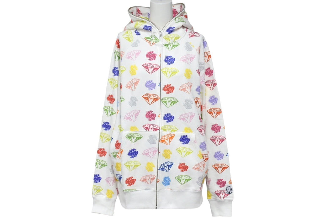 新品未使用 BILLIONAIREBOYSCLUB ビリオネアボーイズクラブ CASANOVA カサノバ 総柄 ジップアップパーカー ホワイト マルチカラー サイズXL