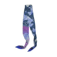 Load image into Gallery viewer, HERMES エルメス ツイリー レ ゼブル LES ZEBRES ゼブラ柄 リボン バンダナ フランス製 シルク パープル ブルー 美品 中古 4b010023