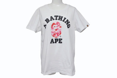 A BATHING APE アベイシングエイプ 半袖Tシャツ サイズ レディースS ピンクカモ ホワイト コットン ベイプ 美品 中古 4b001331