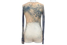 画像をギャラリービューアに読み込む, JEAN PAUL GAULTIER MAILLE FEMME ジャンポールゴルチェ マイユファム パワーネット 長袖トップス シアー タトゥー柄 サイズXS 美品 中古 4b001597