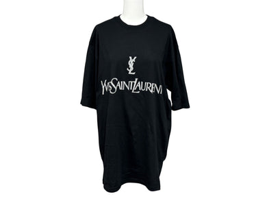 新品未使用 YVES SAINT LAURENT イヴサンローラン 半袖Tシャツ サイズM ロゴプリント ブラック グレー コットン 中古 4b001599