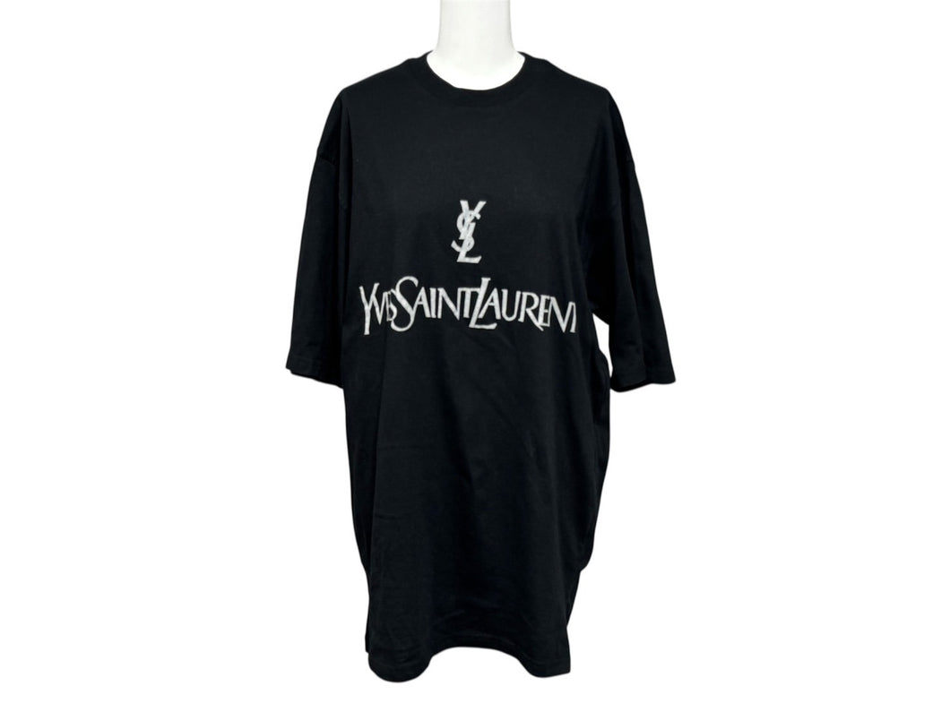 新品未使用 YVES SAINT LAURENT イヴサンローラン 半袖Tシャツ サイズM ロゴプリント ブラック グレー コットン 中古 4b001599