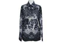 画像をギャラリービューアに読み込む, JEAN PAUL GAULTIER CLASSIQUE ジャンポールゴルチェ クラシック 中世柄 ジョーゼットブラウス シャツ ブラック サイズ40 美品 中古 4b001600