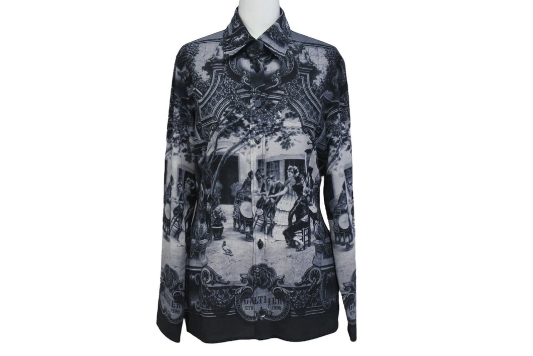 JEAN PAUL GAULTIER CLASSIQUE ジャンポールゴルチェ クラシック 中世柄 ジョーゼットブラウス シャツ ブラック サイズ40 美品 中古 4b001600