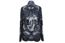 画像をギャラリービューアに読み込む, JEAN PAUL GAULTIER CLASSIQUE ジャンポールゴルチェ クラシック 中世柄 ジョーゼットブラウス シャツ ブラック サイズ40 美品 中古 4b001600