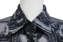 画像をギャラリービューアに読み込む, JEAN PAUL GAULTIER CLASSIQUE ジャンポールゴルチェ クラシック 中世柄 ジョーゼットブラウス シャツ ブラック サイズ40 美品 中古 4b001600