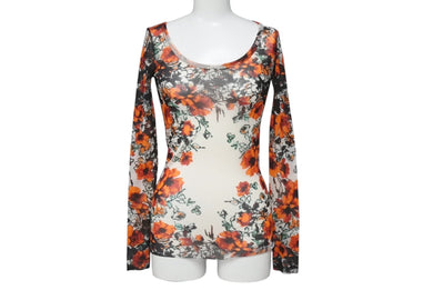 JEAN PAUL GAULTIER SOLEIL ジャンポールゴルチェ ソレイユ パワーネット 長袖トップス シアー 総柄 サイズS オレンジ 美品 中古 4b001603