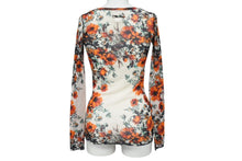 画像をギャラリービューアに読み込む, JEAN PAUL GAULTIER SOLEIL ジャンポールゴルチェ ソレイユ パワーネット 長袖トップス シアー 総柄 サイズS オレンジ 美品 中古 4b001603