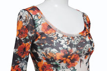 画像をギャラリービューアに読み込む, JEAN PAUL GAULTIER SOLEIL ジャンポールゴルチェ ソレイユ パワーネット 長袖トップス シアー 総柄 サイズS オレンジ 美品 中古 4b001603