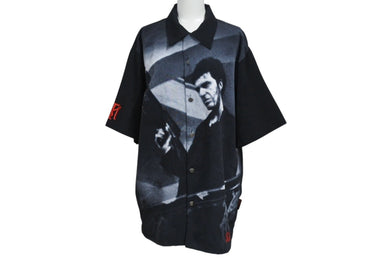 SCARFACE スカーフェイス 両面プリントオープンカラーシャツ アルパチーノ トニーモンタナ ブラック ホワイト サイズM 美品 中古 4b001606