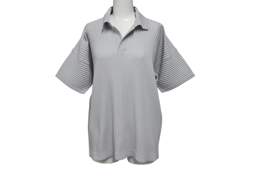 HOMME PLISSE ISSEY MIYAKE オムプリッセ イッセイミヤケ プリーツスキッパーシャツ HP55JM330 サイズ2 グレー 美品 中古 4b001612