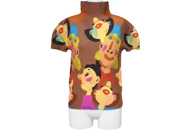 極美品 me ISSEY MIYAKE ミー イッセイミヤケ CHEER 半袖トップス MI43FK395 フリーサイズ プリーツ ハイネック ブラウン 中古 4b001615