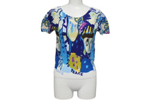 Load image into Gallery viewer, 極美品 me ISSEY MIYAKE ミー イッセイミヤケ 丸首半袖トップス MI31FK566 フリーサイズ プリーツ ブルー マルチカラー 中古 4b001618