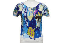 Load image into Gallery viewer, 極美品 me ISSEY MIYAKE ミー イッセイミヤケ 丸首半袖トップス MI31FK566 フリーサイズ プリーツ ブルー マルチカラー 中古 4b001618