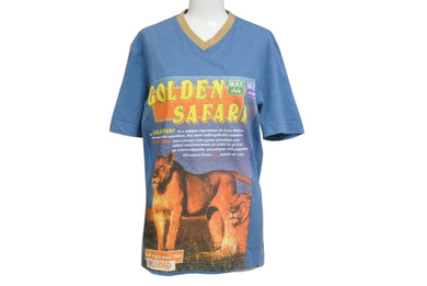 DOLCE&GABBANA ドルチェアンドガッバーナ Vネック半袖Tシャツ サイズ36 GOLDEN SAFARI マルチプリント ブルー 美品 中古 4b001622