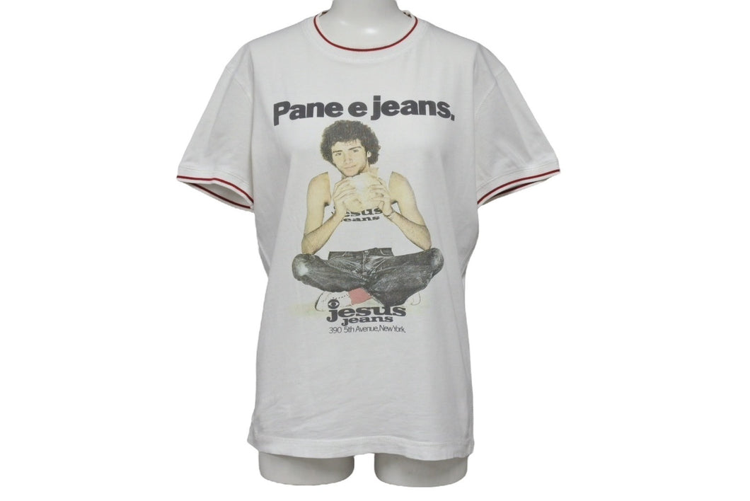 DOLCE&GABBANA ドルチェアンドガッバーナ 半袖リンガーTシャツ サイズXS Pane e jeans フォトプリント ホワイト 美品 中古 4b001626