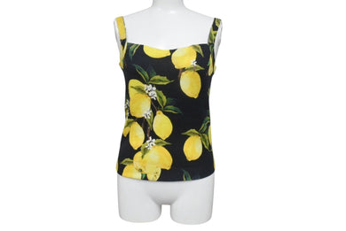 極美品 DOLCE&GABBANA ドルチェアンドガッバーナ キャミソール FN907K サイズ36 カシミヤ シルク ボタニカル レモン 総柄 中古 4b001658