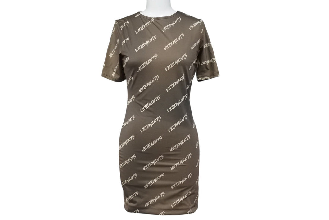 VETEMENTS ヴェトモン ワンピース ロゴ トップス イタリア製 ポリアミド エラスタン ブラウン サイズS 美品 中古 4b001660
