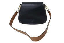 画像をギャラリービューアに読み込む, PRADA プラダ ショルダーバッグ 斜め掛けバッグ ロゴ イタリア製 レザー ブラック ブラウン ゴールド金具 美品 中古 4b001706