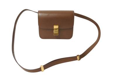 CELINE セリーヌ クラシックボックス ショルダーバッグ カーフスキン ブラウン イタリア製 ゴールド金具 美品 中古 4b001708