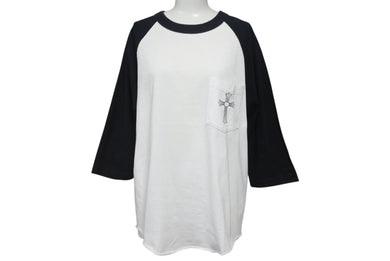 CHROME HEARTS クロムハーツ ラグラン 7部丈Tシャツ サイズM CHクロス セメタリークロス プリント ホワイト ブラック 美品 中古 4b001827