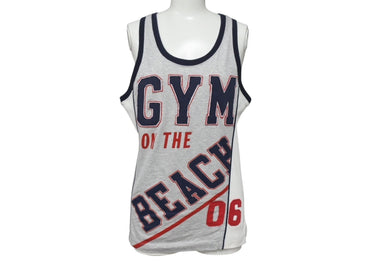 Dolce&Gabbana ドルチェ&ガッバーナ 1970’s Gym on the Beach 切り返し パッチワーク タンクトップ メンズ サイズ M グレー トリコカラー 美品 中古 4b002131