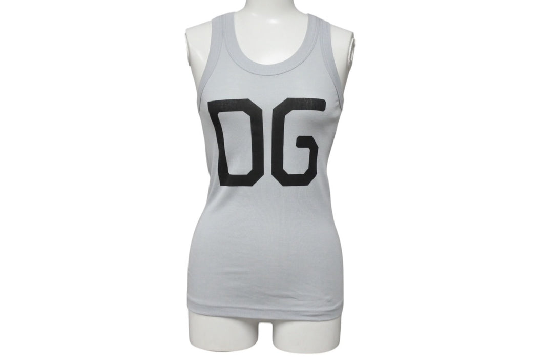 新品未使用 DOLCE&GABBANA ドルチェアンドガッバーナ DG ロゴ タンクトップ ライトグレー コットン HTJ27 サイズ38 中古 4b002132