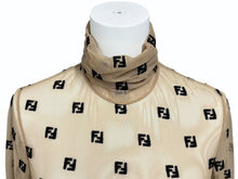 Load image into Gallery viewer, FENDI フェンディ シアー 長袖トップス FS7193 サイズ36 ハイネック ジップ FFロゴ 総柄 刺繍 ベージュ 美品 中古 4b002288