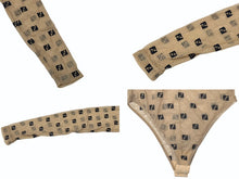 Load image into Gallery viewer, FENDI フェンディ シアー 長袖トップス FS7193 サイズ36 ハイネック ジップ FFロゴ 総柄 刺繍 ベージュ 美品 中古 4b002288