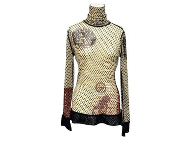 Jean Paul GAULTIER CLASSIQUE ジャンポールゴルチェ クラシック パワーネット ハイネック長袖トップス サイズL 総柄 美品 中古 4b002363