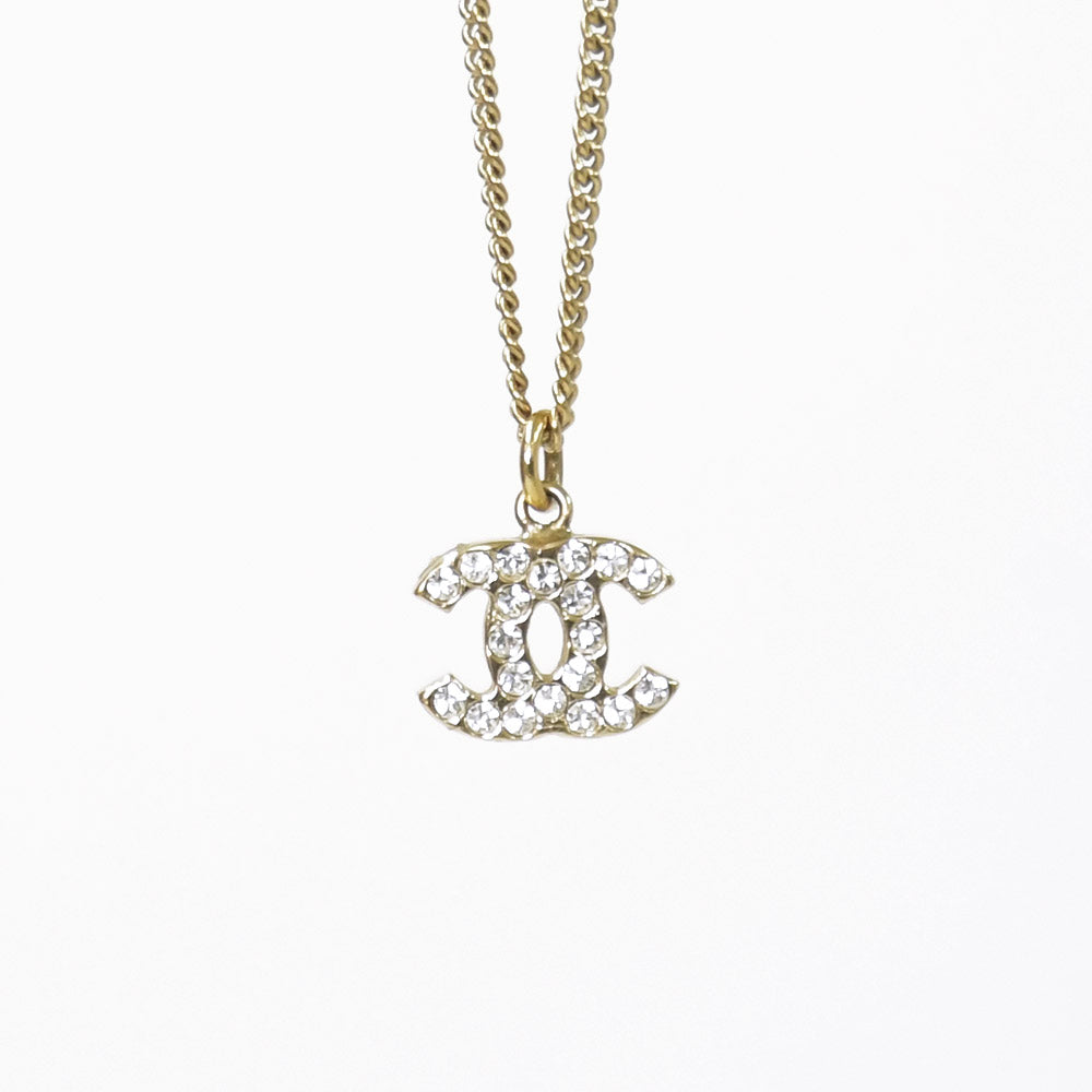 極美品 CHANEL シャネル ココマーク ネックレス 重量約5g 04A刻印 全長約46cm GP メタル ラインストーン クリア ゴールド 中古 4b009596