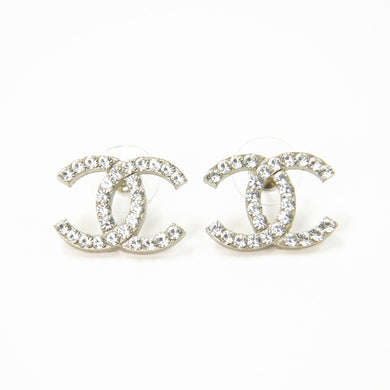 極美品 CHANEL シャネル ピアス ココマーク 両耳 アクセサリー 02P刻印 4.4g シルバー ラインストーン メタル 中古 4b009603