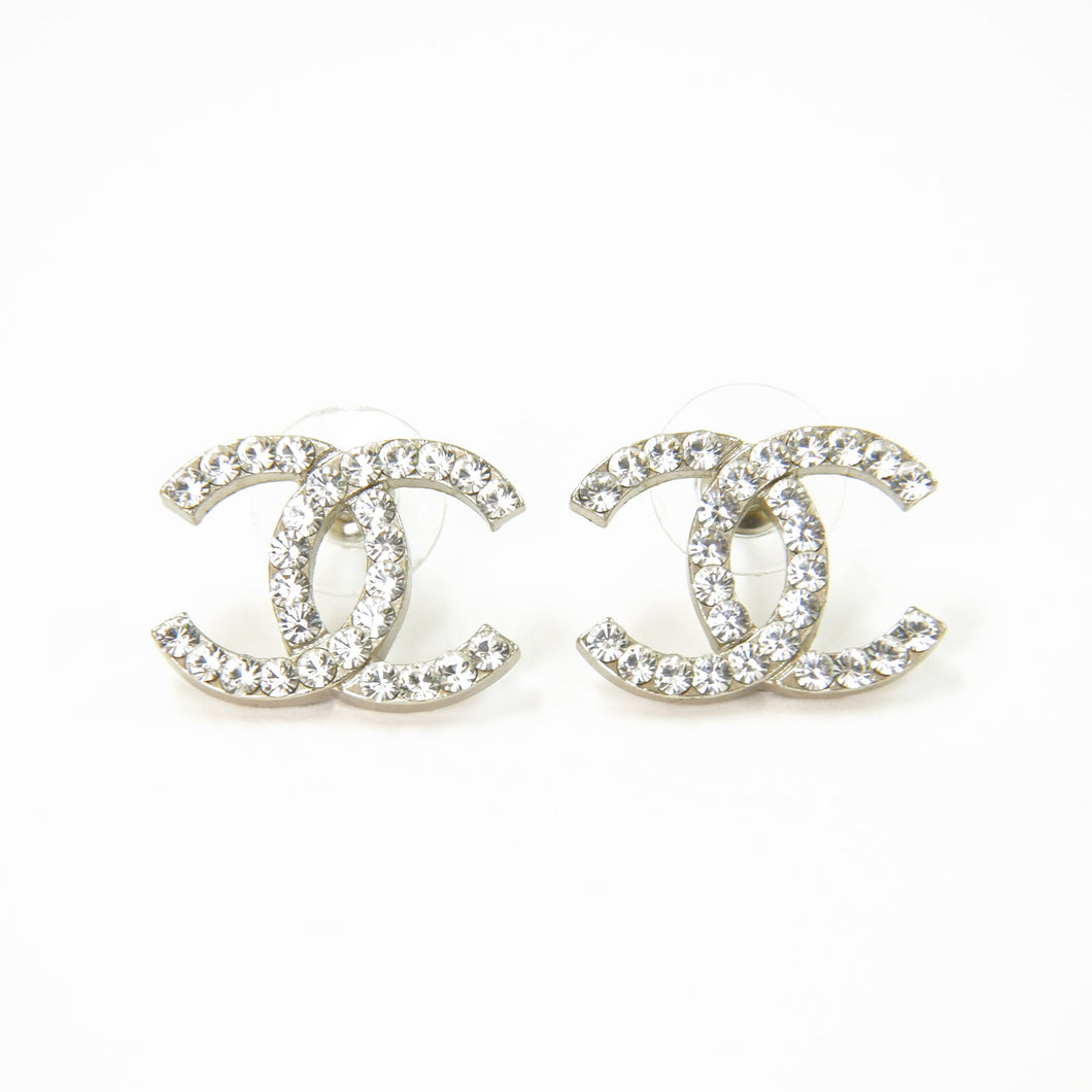 極美品 CHANEL シャネル ピアス ココマーク 両耳 アクセサリー 02P刻印 4.4g シルバー ラインストーン メタル 中古 4b009603