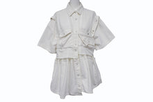 画像をギャラリービューアに読み込む, Sacai サカイ ワンピース 半袖シャツ ドレス ボタン コットン ホワイト シルバー金具 美品 中古 4b004526