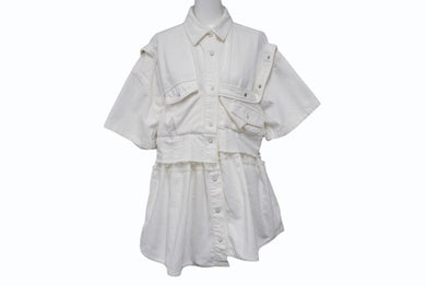 Sacai サカイ ワンピース 半袖シャツ ドレス ボタン コットン ホワイト シルバー金具 美品 中古 4b004526
