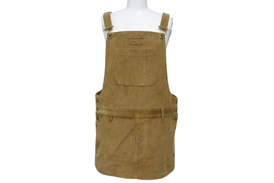 新品同様 MIUMIU ミュウミュウ ウォッシュド フロックド シャンブレー ミニドレス MF5240 ブラウン コーデュロイ サイズ40 中古 4b004628