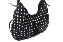 画像をギャラリービューアに読み込む, YVES SAINT LAURENT イヴサンローラン ポルカドット モンバサ ホーボー ハンドバッグ ブラック 水玉 コットン レザー 鹿角 ワンショルダー 135202 美品 中古 4c075686