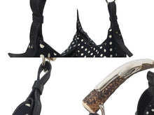 画像をギャラリービューアに読み込む, YVES SAINT LAURENT イヴサンローラン ポルカドット モンバサ ホーボー ハンドバッグ ブラック 水玉 コットン レザー 鹿角 ワンショルダー 135202 美品 中古 4c075686