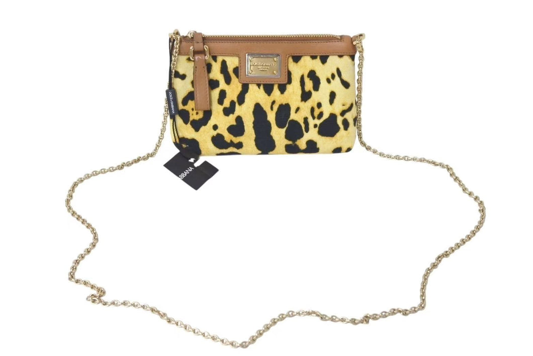 新品同様 DOLCE & GABBANA ドルチェアンドガッバーナ チェーンショルダーバッグ アクセサリーポーチ レオパード柄 BB4506A49321 中古 4b000017