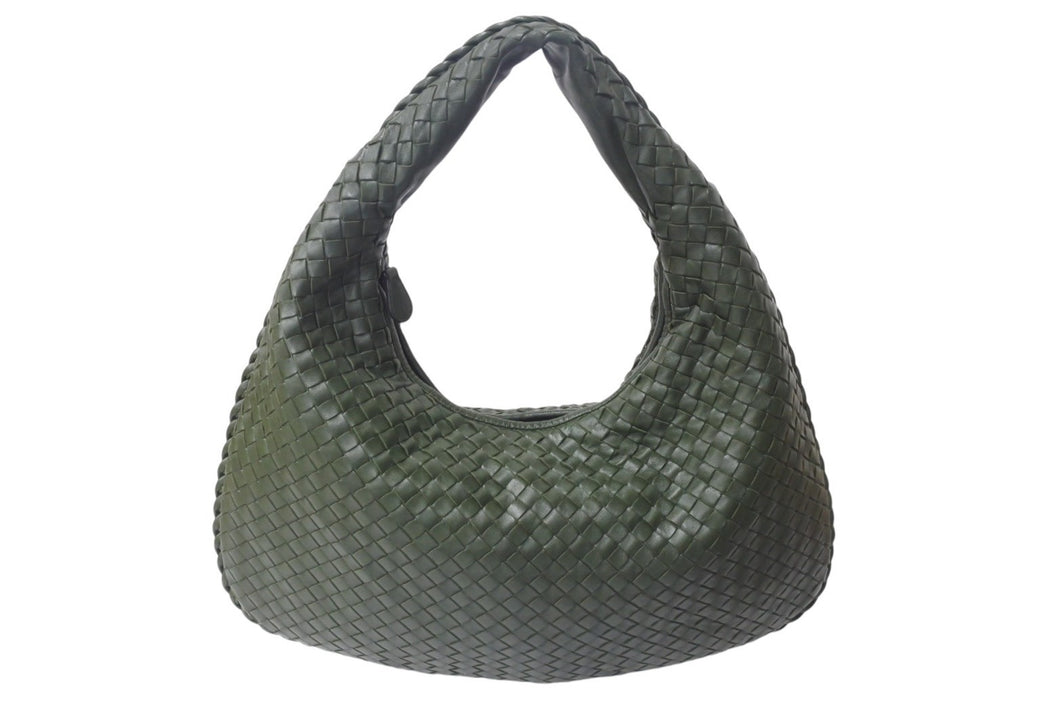極美品 BOTTEGA VENETA ボッテガヴェネタ イントレチャート ホーボー ワンショルダーバッグ B06737234B レザー グリーン 中古 4b000064