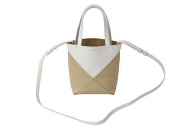 LOEWE ロエベ PUZZLE TOTE MINI パズルフォルドトート ミニ トートバッグ A657V25X01 カーフレザー ベージュ ホワイト 美品 中古 4b000113