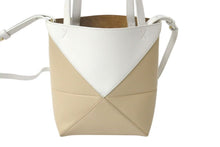 画像をギャラリービューアに読み込む, LOEWE ロエベ PUZZLE TOTE MINI パズルフォルドトート ミニ トートバッグ A657V25X01 カーフレザー ベージュ ホワイト 美品 中古 4b000113