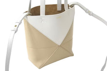画像をギャラリービューアに読み込む, LOEWE ロエベ PUZZLE TOTE MINI パズルフォルドトート ミニ トートバッグ A657V25X01 カーフレザー ベージュ ホワイト 美品 中古 4b000113