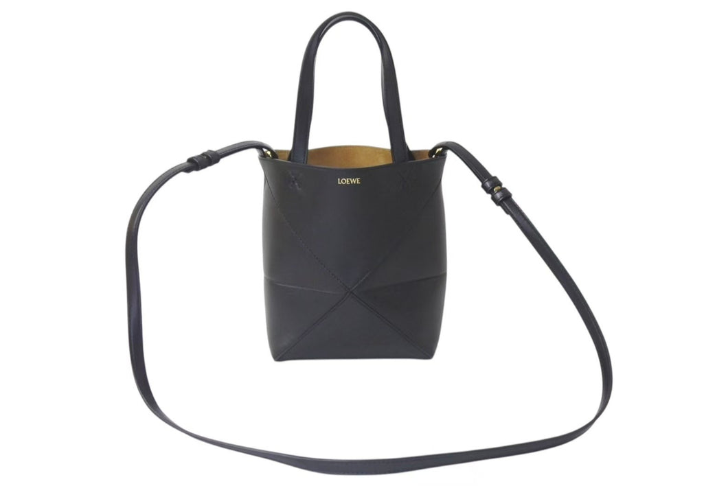 LOEWE ロエベ PUZZLE TOTE MINI パズルフォルドトート ミニ トートバッグ A657V25X01 カーフレザー 2WAY ブラック 美品 中古 4b000114
