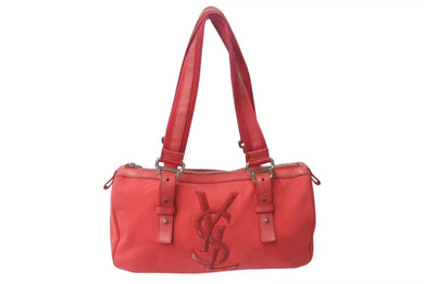 YVES SAINT LAURENT イブサンローラン ハンドバッグ トートバッグ ロゴ 129360 002404 レッド シルバー金具 美品 中古 4b000123